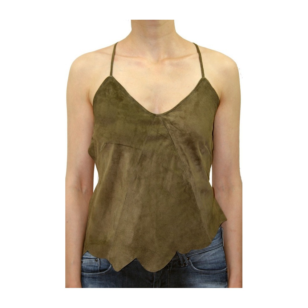 bustier peau velours agneau façon daim kaki femme modèle lisette