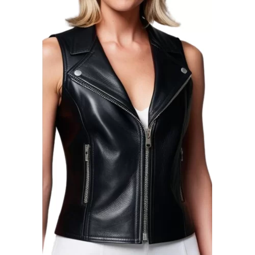 Gilet femme en cuir de vachette fermeture par zip modèle Nanon