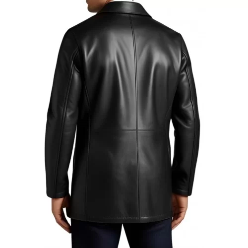 Trois quart cuir fermeture par zip sur l'avant modèle homme en agneau noir modèle Gerarse