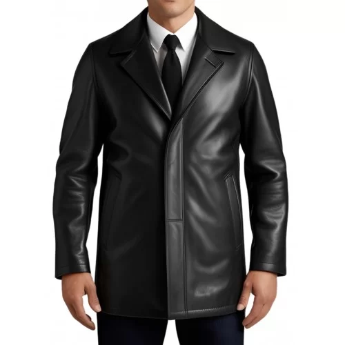 Trois quart cuir fermeture par zip sur l'avant modèle homme en agneau noir modèle Gerarse