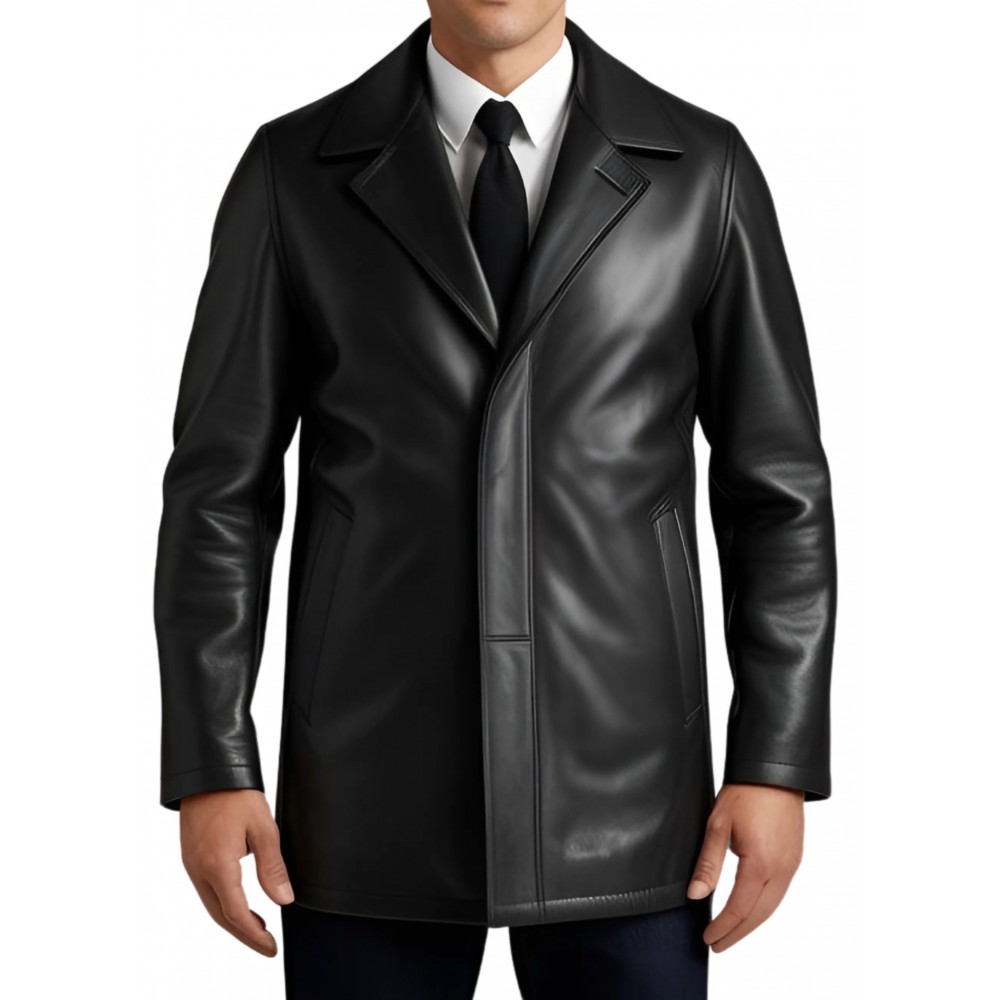 Trois quart cuir fermeture par zip sur l'avant modèle homme en agneau noir modèle Gerarse