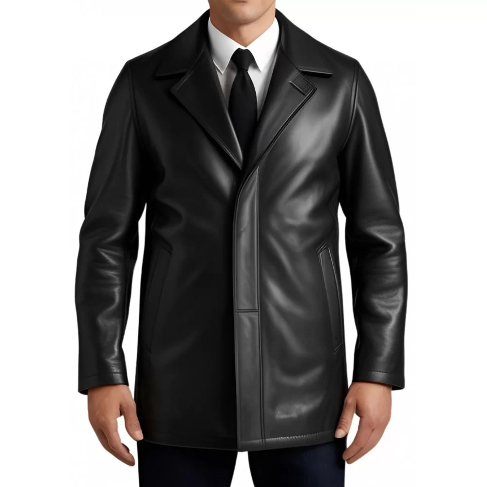 Trois quart cuir fermeture par zip sur l'avant modèle homme en agneau noir modèle Gerarse