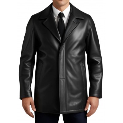 Trois quart cuir fermeture par zip sur l'avant modèle homme en agneau noir modèle Gerarse