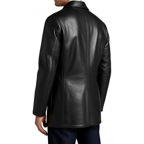 Trois quart cuir fermeture par zip sur l'avant modèle homme en agneau noir modèle Gerarse