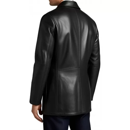 Trois quart cuir fermeture par zip sur l'avant modèle homme en agneau noir modèle Gerarse