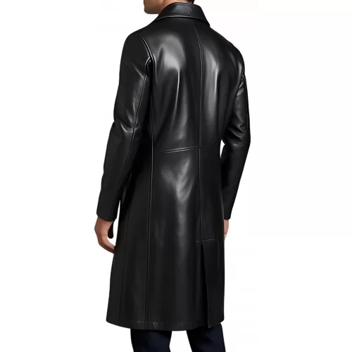 Manteau long cuir homme fermé par zip en agneau noir modèle Brinario