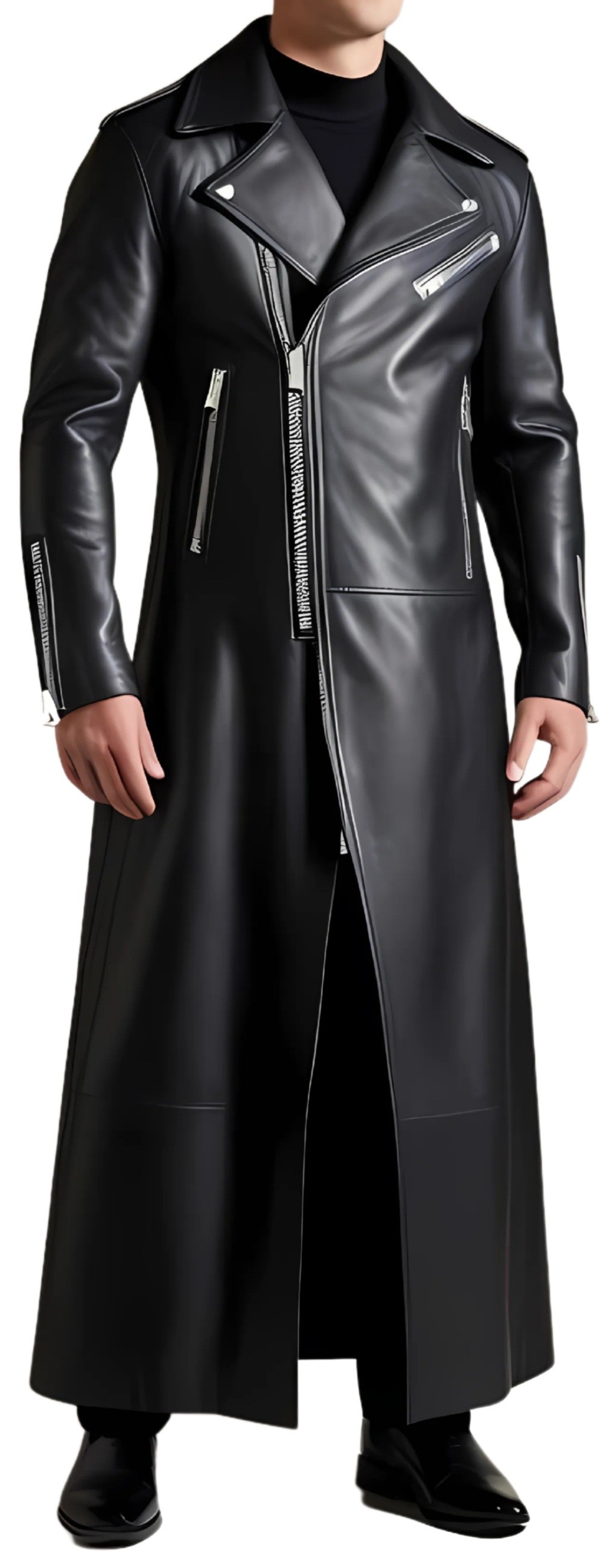 Manteau / Trench Coat En Cuir D'agneau Noir Pour Homme - Taille 40 - Occasion Très Bon état (très Peu Porté)
