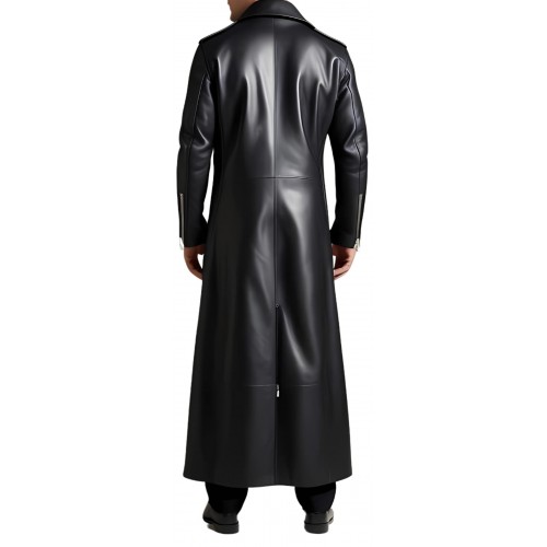 Manteau long en cuir homme style perfecto en agneau noir modèle Trinidade
