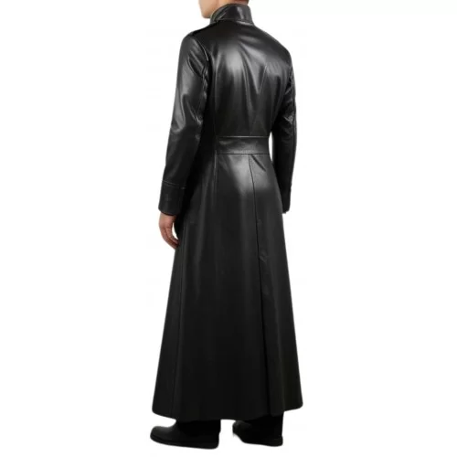 Maxi manteau long en cuir homme style Matrix en agneau noir modèle Myrialo