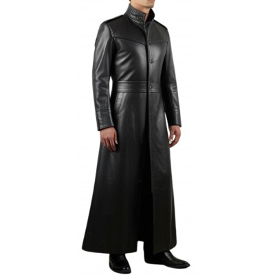 Maxi manteau long en cuir homme style Matrix en agneau noir modèle Myrialo