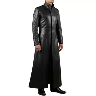 Maxi manteau long en cuir homme style Matrix en agneau noir modèle Myrialo