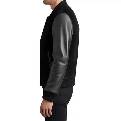 Blouson cuir homme corps en agneau velours noir et manches en cuir d'agneau noir modèle Guy
