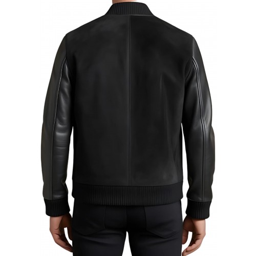 Blouson cuir homme corps en agneau velours noir et manches en cuir d'agneau noir modèle Guy