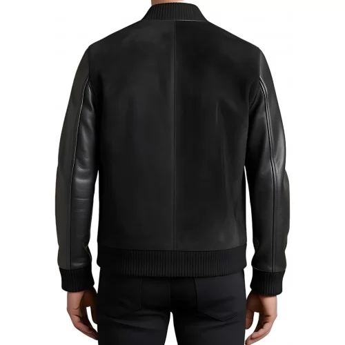 Blouson cuir homme corps en agneau velours noir et manches en cuir d'agneau noir modèle Guy