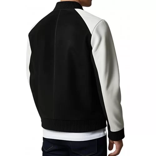 Blouson cuir homme corps en agneau velours noir et manches en cuir d'agneau blanc modèle Frizzo