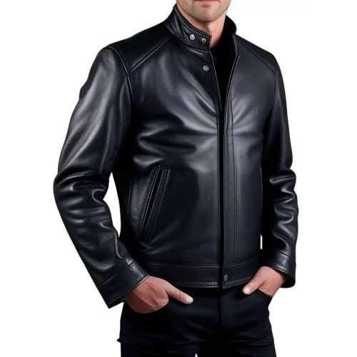 Blouson cuir homme en agneau noir modèle Mamiore