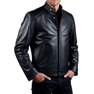 Blouson cuir homme en agneau noir modèle Mamiore