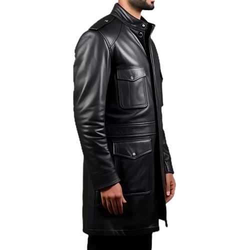 Manteau trois quart cuir homme veste de combat en agneau noir modèle Gillot