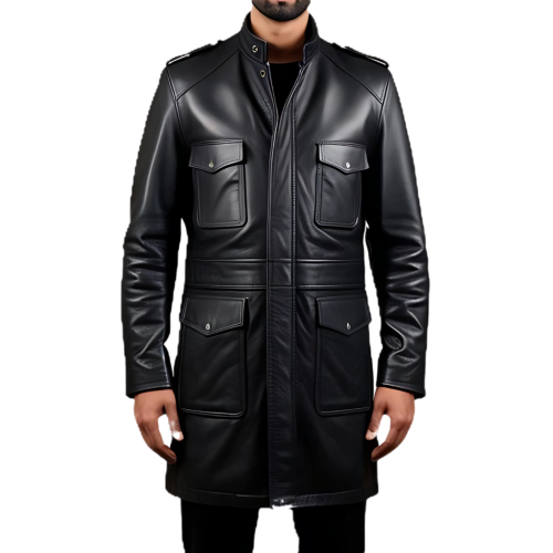 Manteau trois quart cuir homme veste de combat en agneau noir modèle Gillot