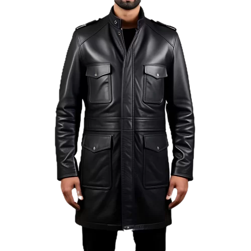 Manteau trois quart cuir homme veste de combat en agneau noir modèle Gillot