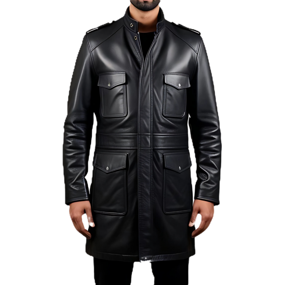 Manteau trois quart cuir homme veste de combat en agneau noir modèle Gillot