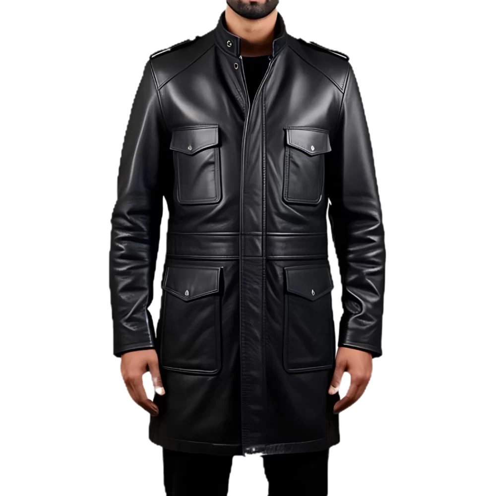 Manteau trois quart cuir homme veste de combat en agneau noir modèle Gillot