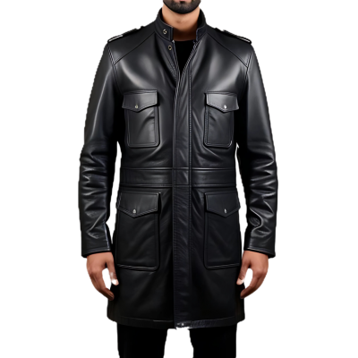 Manteau trois quart cuir homme veste de combat en agneau noir modèle Gillot