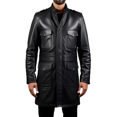 Manteau trois quart cuir homme veste de combat en agneau noir modèle Gillot