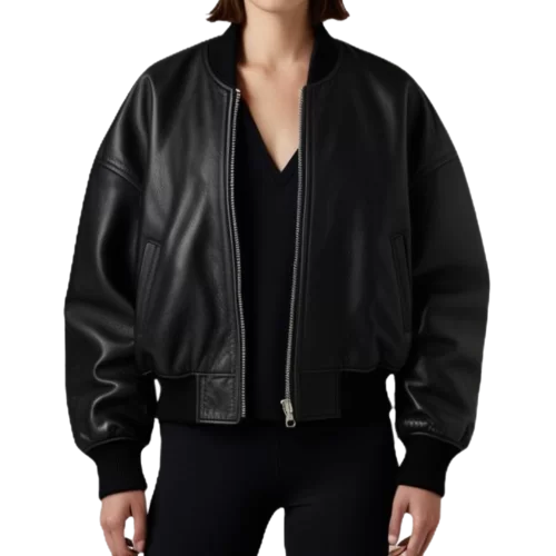 Blouson cuir femme coupe oversize en agneau noir coupe teedy modèle Divinace