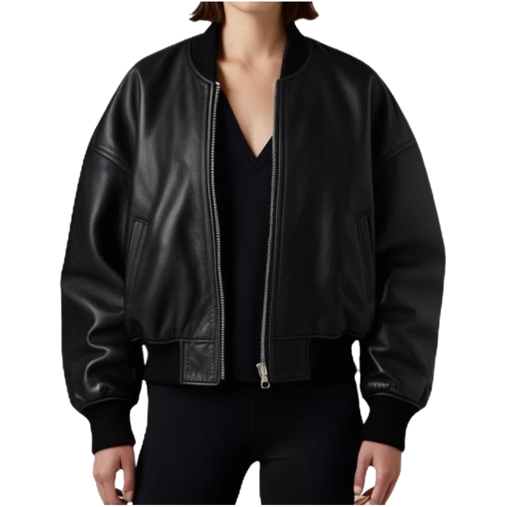 Blouson cuir femme coupe oversize en agneau noir coupe teedy modèle Divinace