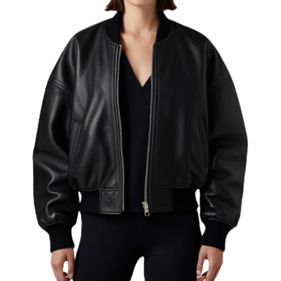 Blouson cuir femme coupe oversize en agneau noir coupe teedy modèle Divinace