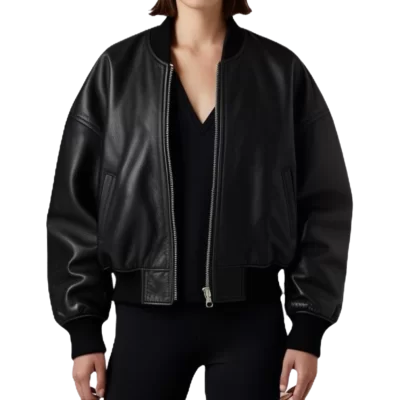 Blouson cuir femme coupe oversize en agneau noir coupe teedy modèle Divinace