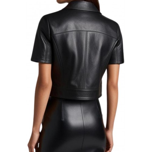 Blouson cuir femme manches courtes en agneau noir  modèle Divinace