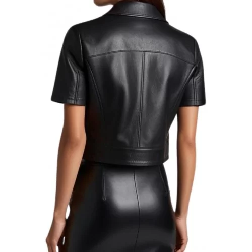 Blouson cuir femme manches courtes en agneau noir modèle Divinace