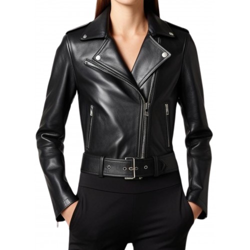 Blouson cuir femme coupe perfecto en agneau noir modèle Xinia