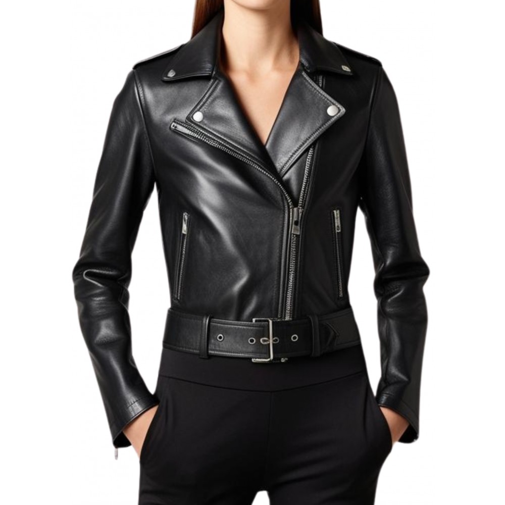 Blouson cuir femme coupe perfecto en agneau noir modèle Xinia