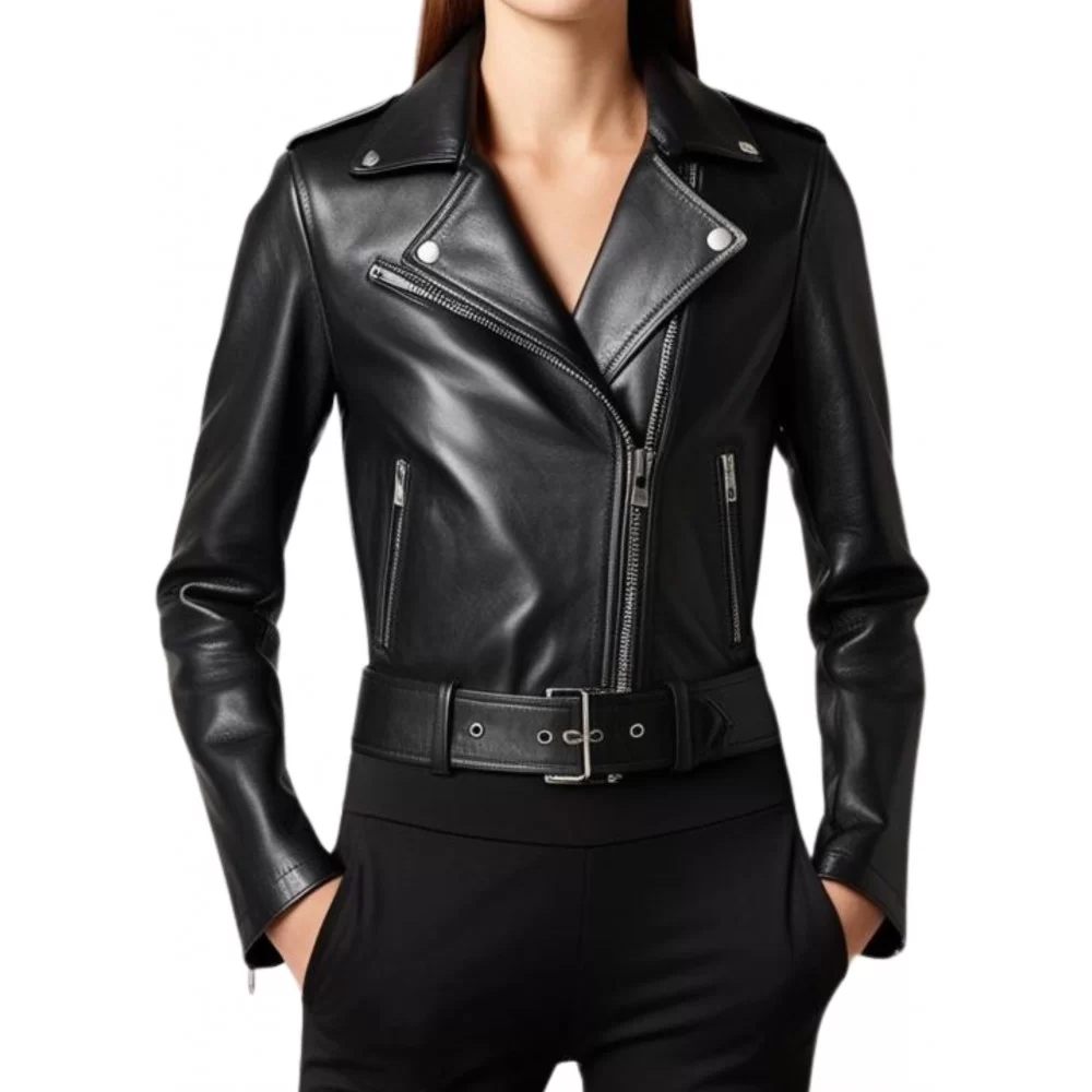 Blouson cuir femme coupe perfecto en agneau noir modèle Xinia