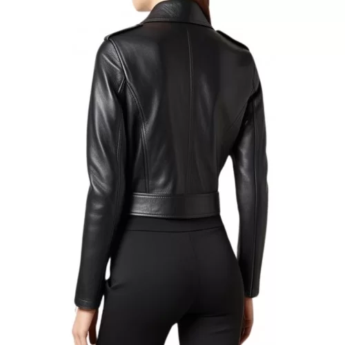 Blouson cuir femme coupe perfecto en agneau noir modèle Xinia