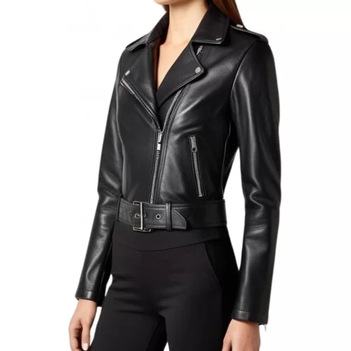 Blouson cuir femme coupe perfecto en agneau noir modèle Xinia