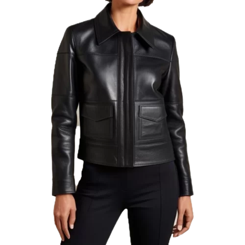 Blouson cuir femme en agneau noir modèle Ameliqua