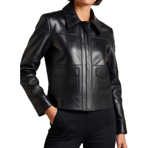 Blouson cuir femme en agneau noir modèle Ameliqua
