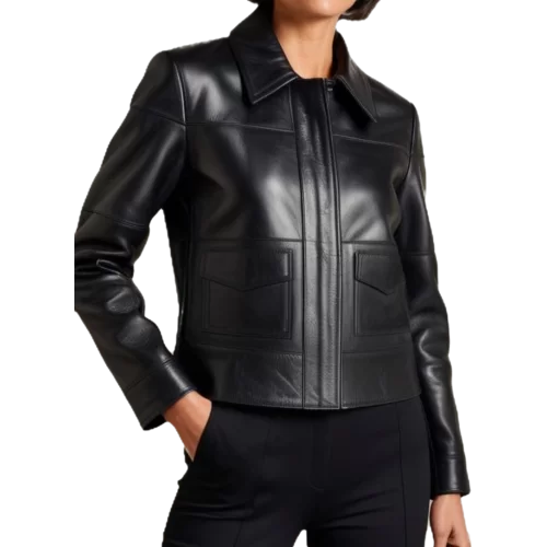 Blouson cuir femme en agneau noir modèle Ameliqua
