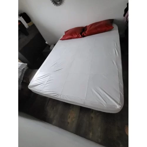 Drap housse lit double en cuir d'agneau blanc taille 140cm x 190cm
