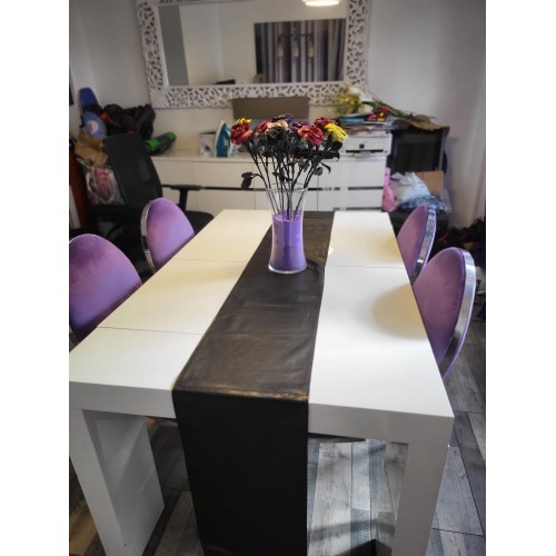 Chemin de table en cuir d'agneau noir dimensions 285cm x 30cm