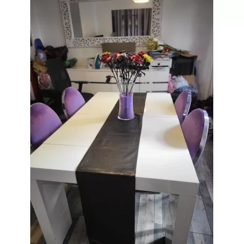 Chemin de table en cuir d'agneau noir dimensions 285cm x 30cm