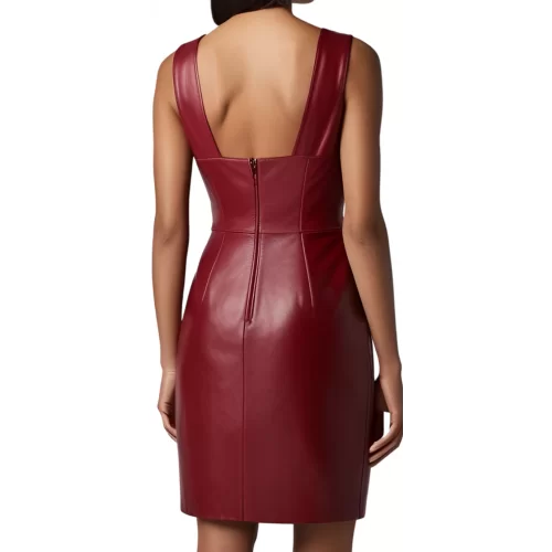 Robe en cuir d'agneau rouge sans manches modèle Cynalia