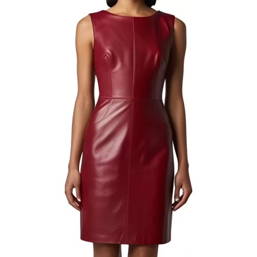 Robe en cuir d'agneau rouge sans manches modèle Cynalia