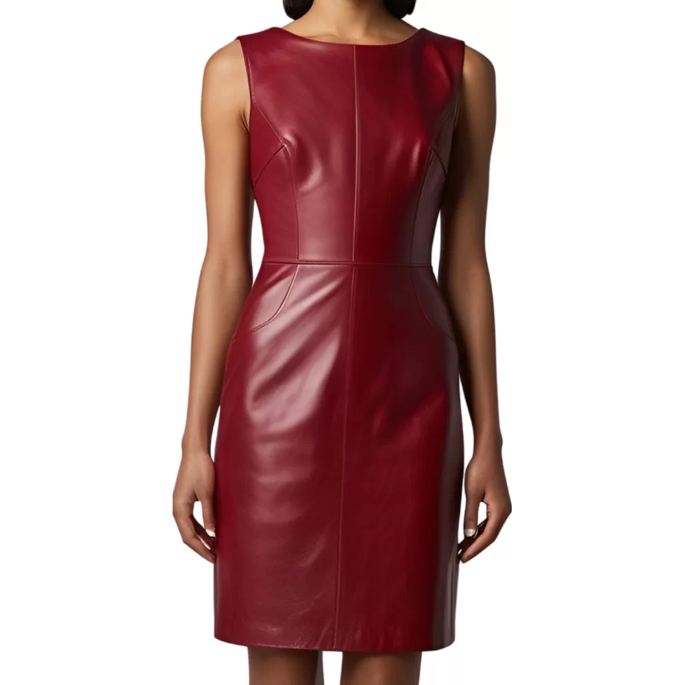 Robe en cuir d'agneau rouge sans manches modèle Cynalia