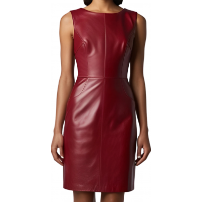 Robe en cuir d'agneau rouge sans manches modèle Cynalia