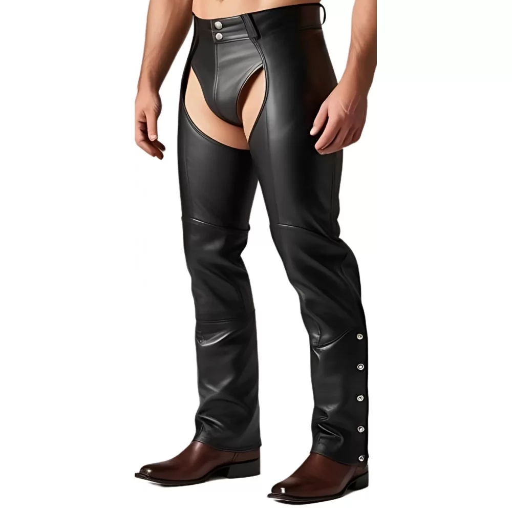 Chaps en cuir d'agneau noir modèle Monarque